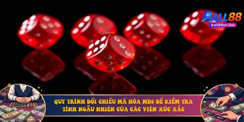 Quy trình đối chiếu mã hóa MD5 để kiểm tra tính ngẫu nhiên của các viên xúc xắc